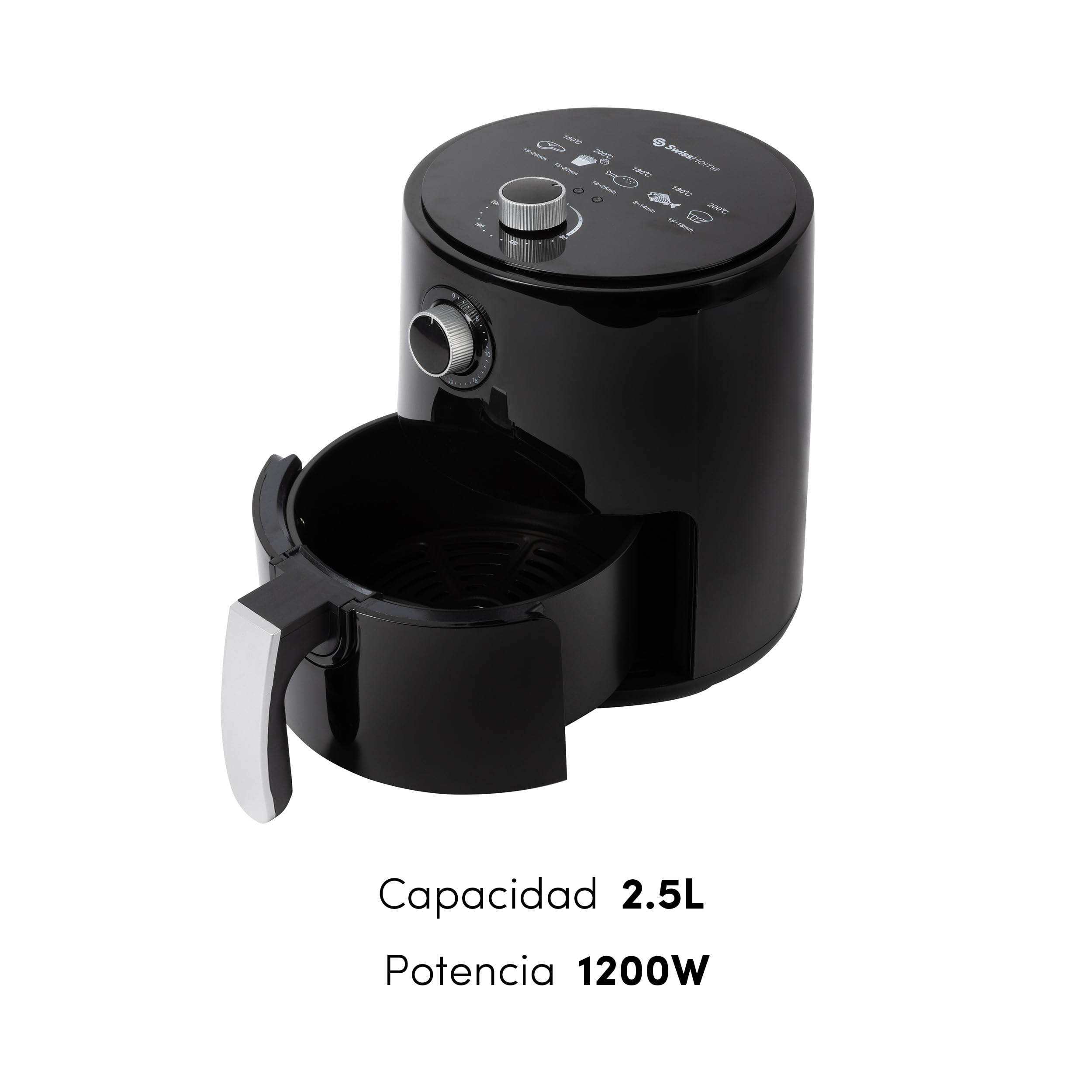 Z SwissHome PETIT - Friggitrice ad aria 2.5L 1200W - Temperatura 80-200°C - Timer 30 Min - Pentola rimovibile con teflon - Protezione contro il surriscaldamento - Impugnatura antiurto e antiscivolo