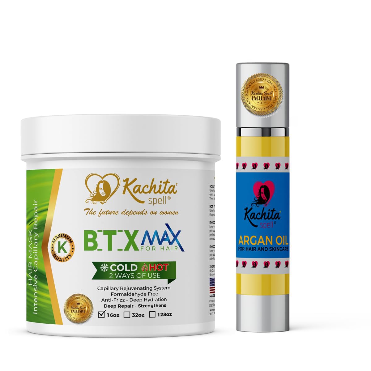 Kachita Spell Hair Treatment Capillary Rejuvenating System Formaldehyde Free MAX + Moroccan Argan Oil 100% Pure
