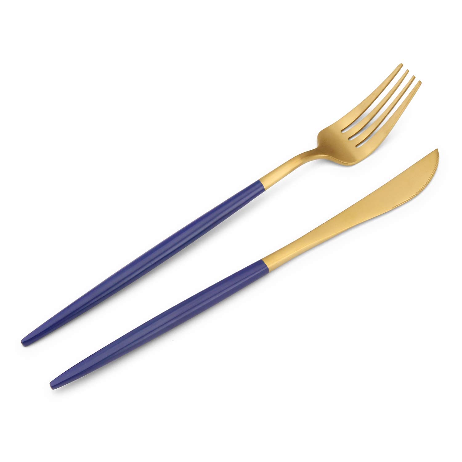 Bysta - Juego de cubiertos de acero inoxidable con mango azul, 20 piezas, juego de utensilios de cocina para 4, vajilla para el hogar y restaurante, acabado satinado, apto para lavavajillas