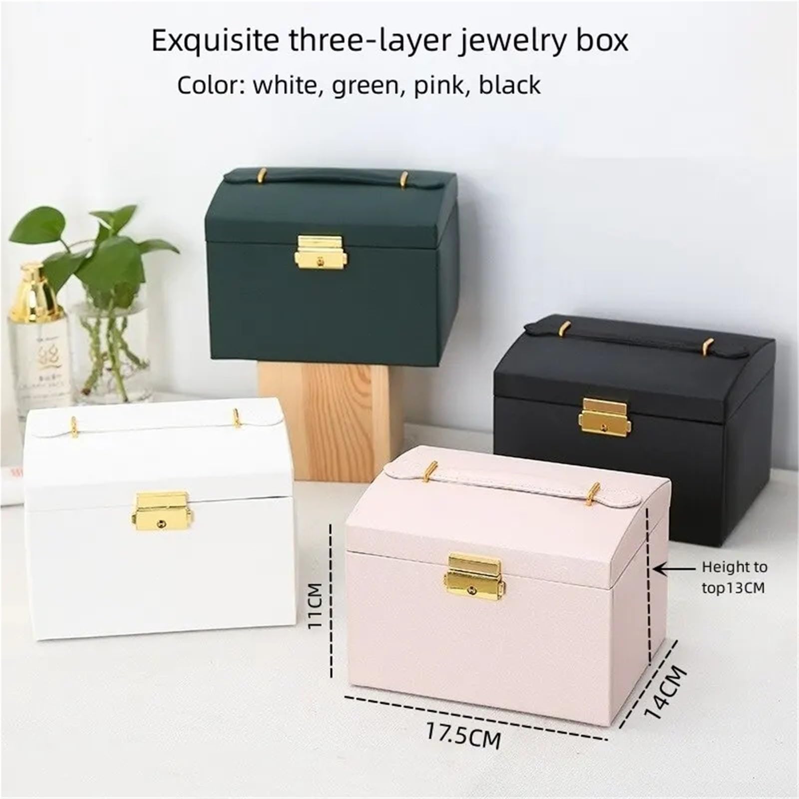 Caja Para Joyas 1 Uds. Caja de joyería multifuncional tres capas cuero estilo cajón, pendientes, cerradura, caja(White)