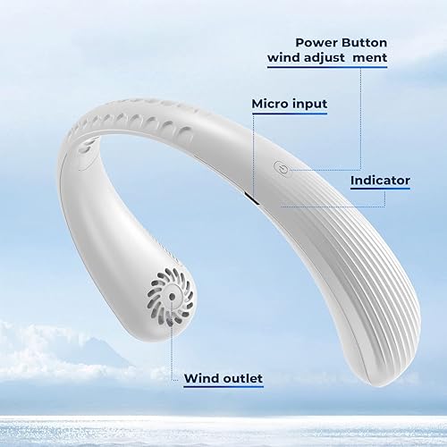 Miniatura 8 de Tsuinz Ventilador de cuello portátil, ventilador de cuello recargable de 4000 mAh, manos libres sin aspas, 3 velocidades, 70 salidas de aire,