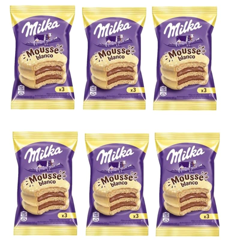 Stapster Milka de Argentina Alfajor Rellena De Mousse Cubierta De Chocolate Blanco Triple 1.94 oz. Triple Chocolate Alfajor Relleno wMousse - 6 Pack