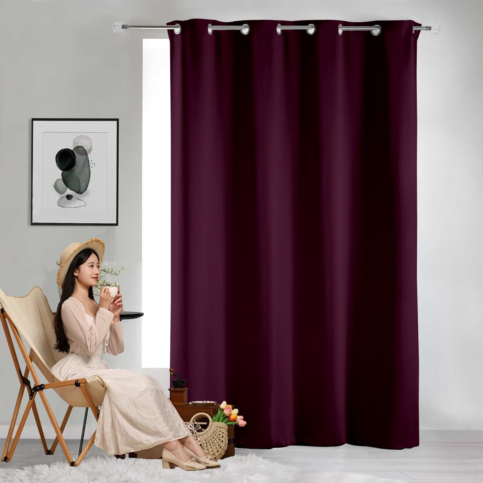 GAIFNAG Blackout Curtains, Short Curtains 150 x 140 cm Insulated Energy Efficiency Eyelet, Multiple Size and Colour Lined Blackout Curtains for Bedroom and Living Room, Red Wine — image 1