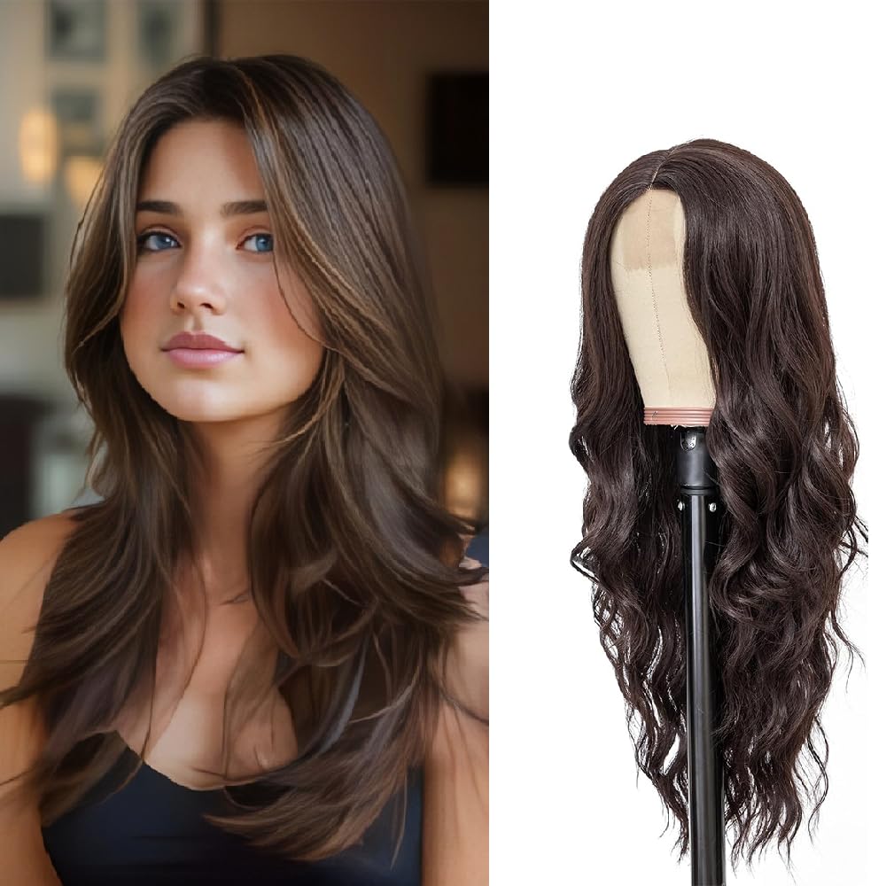 VIVIAN Full Head Hair Wig For Women Curly And Synthetic Hair With Net Wig Cap (Brown)