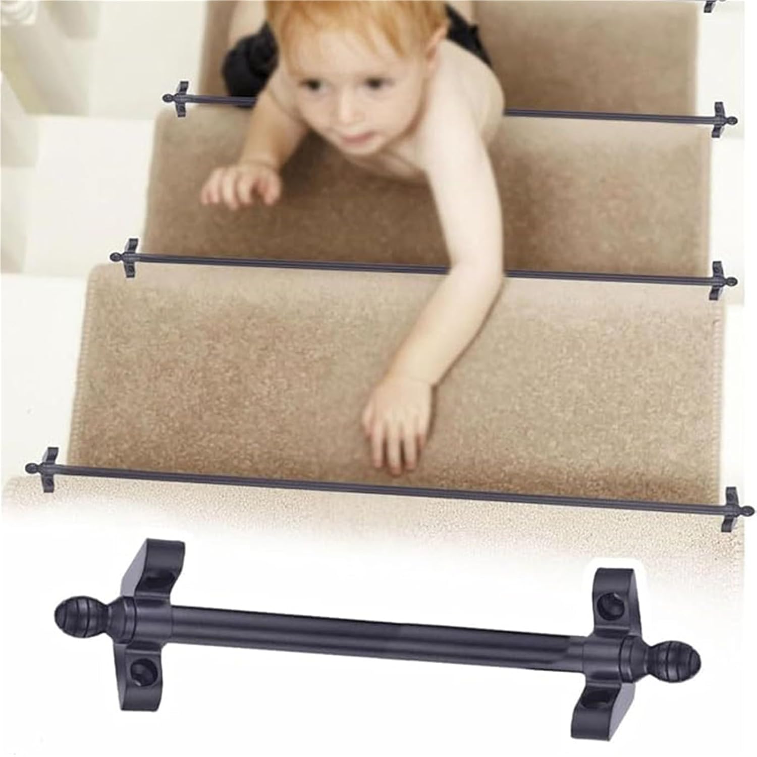 Customized Stair Tubular Rod, Brass, Black Oval Finial Carpet Runner Rods, Easy Install to Secure Stair Carpet, for Home Commercial, 3 5 10 12 14 16pack(16pcs,56 cm (22 in))