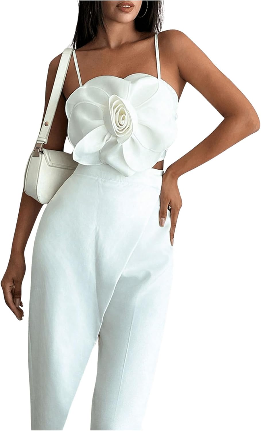 SweatyRocks Women's Going Out Concert Crop Top 3D Flower Cami Sleeveless Spaghetti Strap Bustier Tops - Image 2