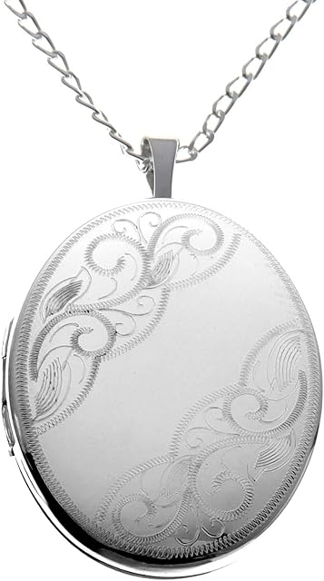 Sterling Silver Oval Locket Pendant Necklace With 18" Chain & Jewellery Gift Box