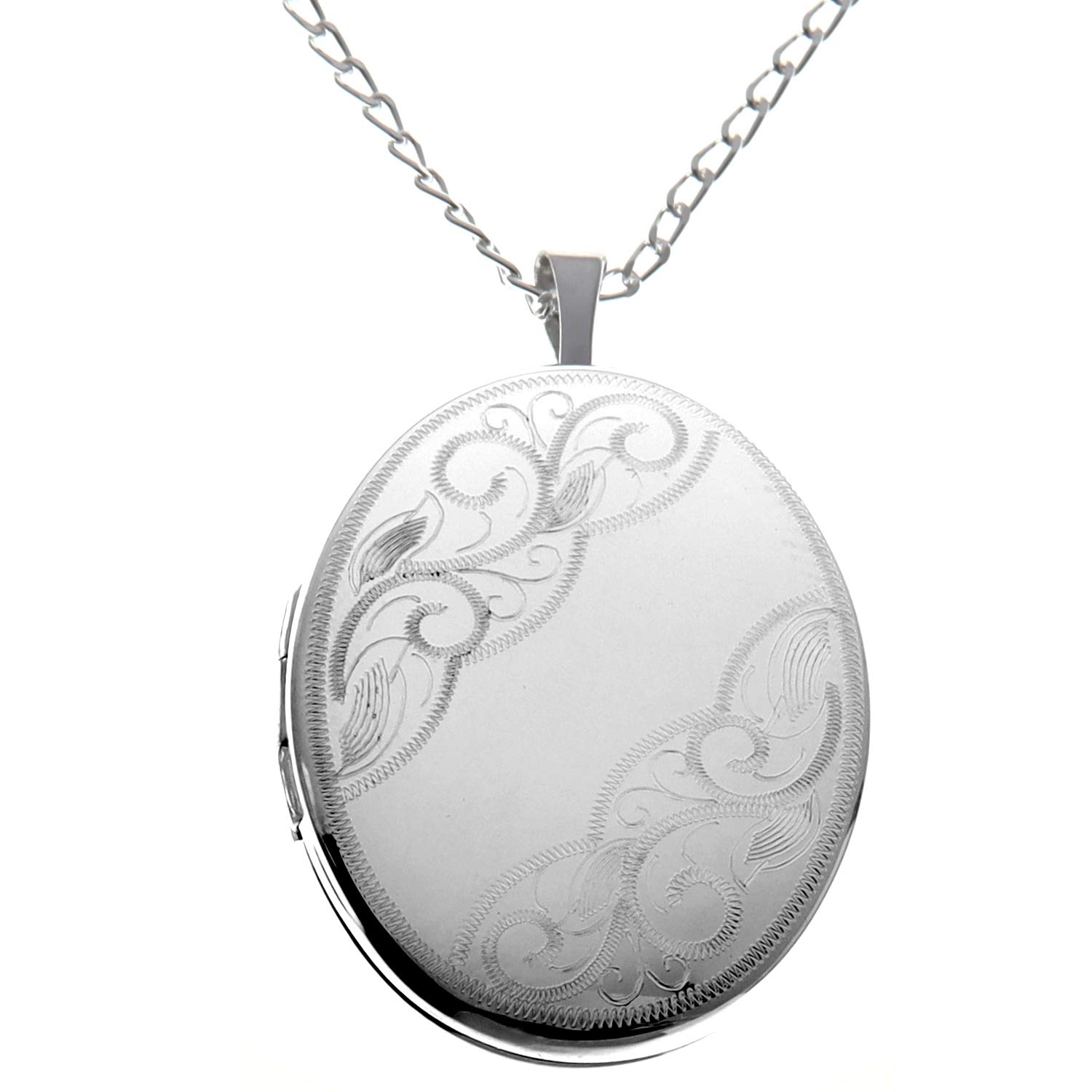 925 Sterling Silver Locket Necklace for Women - Girls 2 Photo Locket - 25mm x 22mm Oval Locket with 18" Silver Chain & Jewellery Gift Box