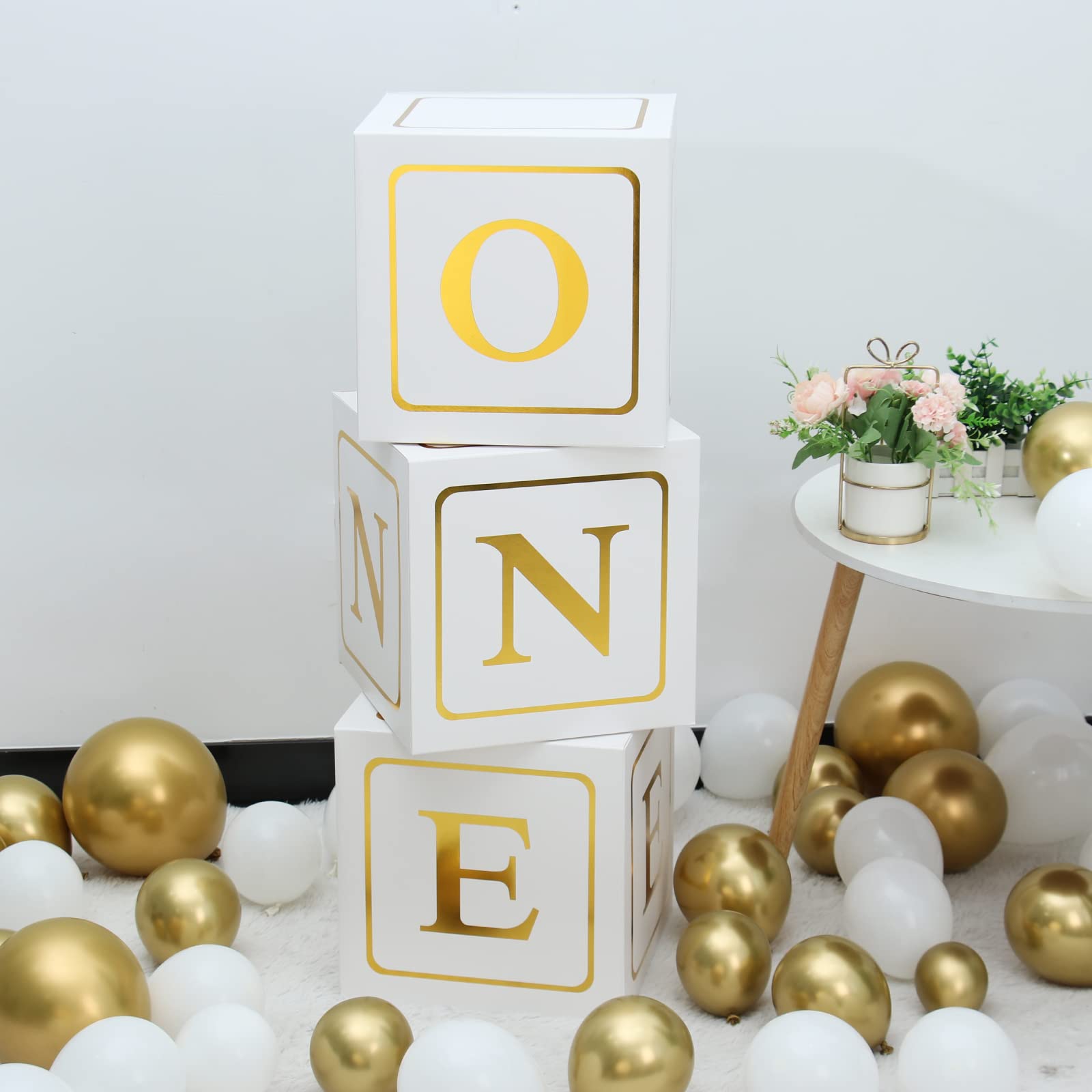 First Birthday Balloon 'ONE' Boxes for Baby - Baby 1st Birthday Decoration Cube Blocks 'ONE' Letters as Cake Smash Photoshoot Props First Birthday Decorations Backdrop , Reveal Party Decorations
