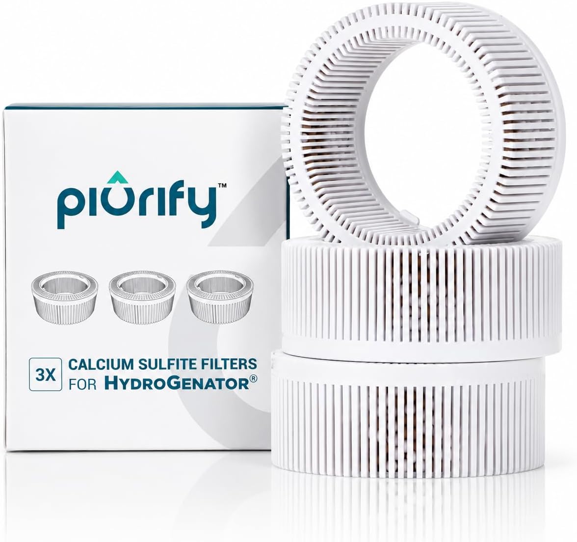 PIURIFY 3-Pack Calcium-Sulfite Filters for Water Hydrogen Pitcher, Removes Chlorine from Drinking Water, Replacement Fitlers for Hydrogen Water Machine, BPA-Free Material