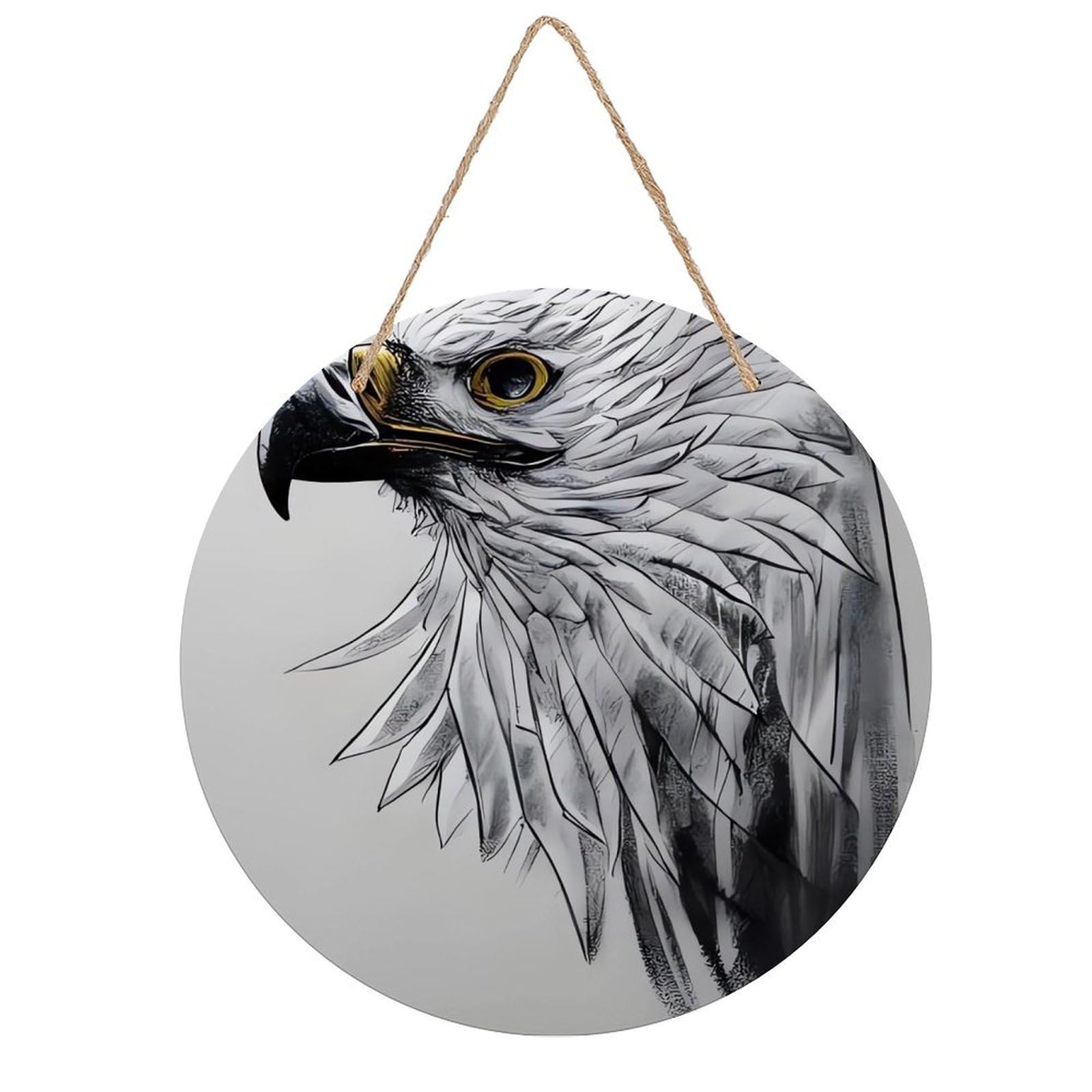 Adfgyerh Style Sketching An Eagle Room Decor，Round Wooden Board Painting，Wall Art，Easy To Hang，Wall Decor ，Suitable For Homes, Offices, Holidays, Bars, Cafes, And Other Venues.