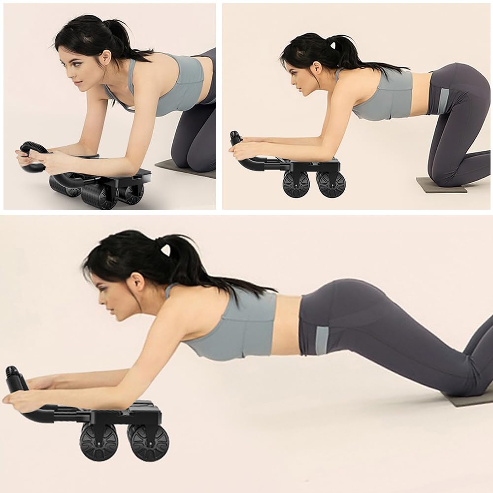 Roue Abdominale à Rebond Automatique 4 Roues – Stabilité Maximale, Idéale Pour Débutants Et Femmes, Entraînement Abdos Efficace à La Maison, Bureau Ou Extérieur