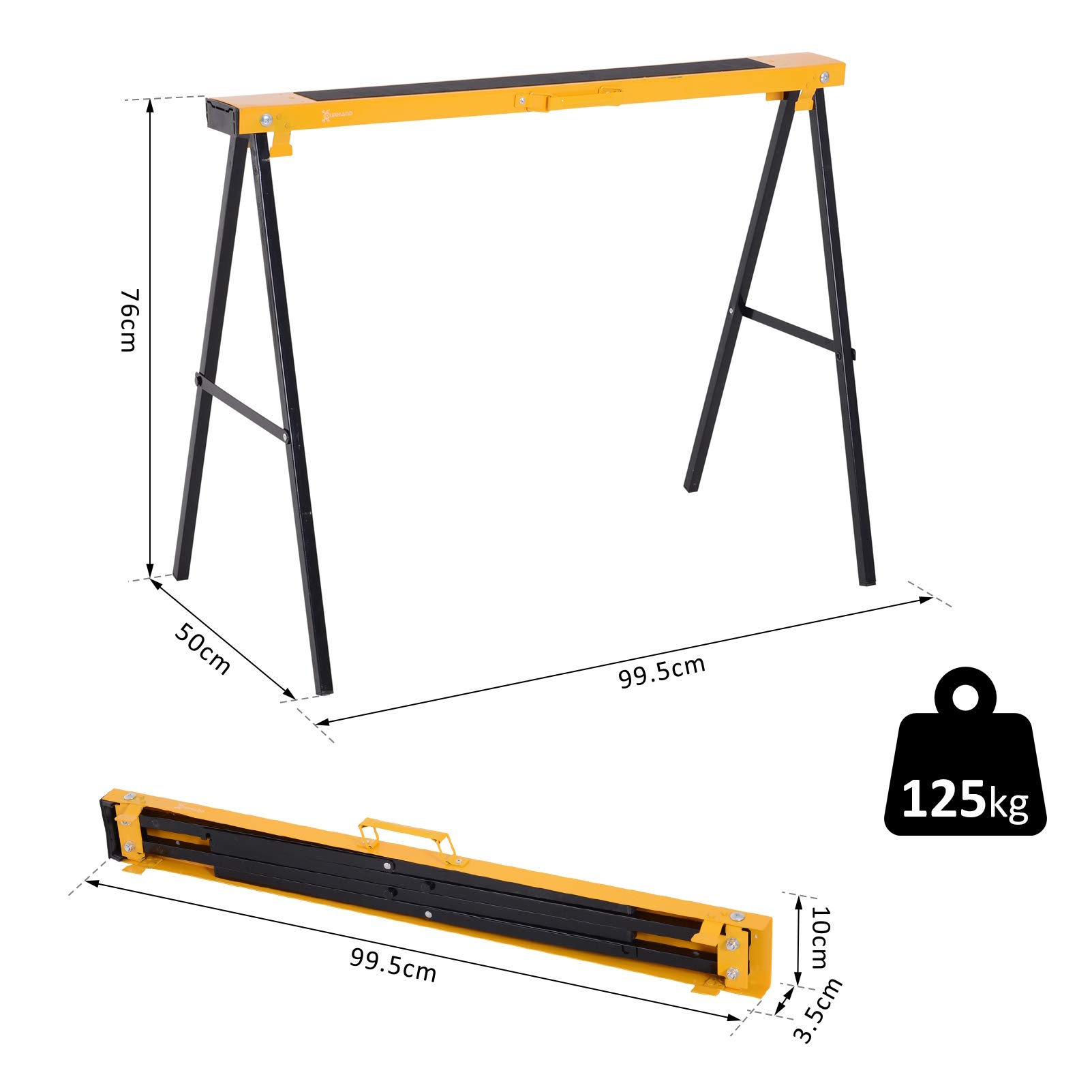 DURHAND Set 2 Pezzi Cavalletti da Lavoro Pieghevoli Portatili Max. 250kg | Piano di Lavoro in Gomma Antiscivolo