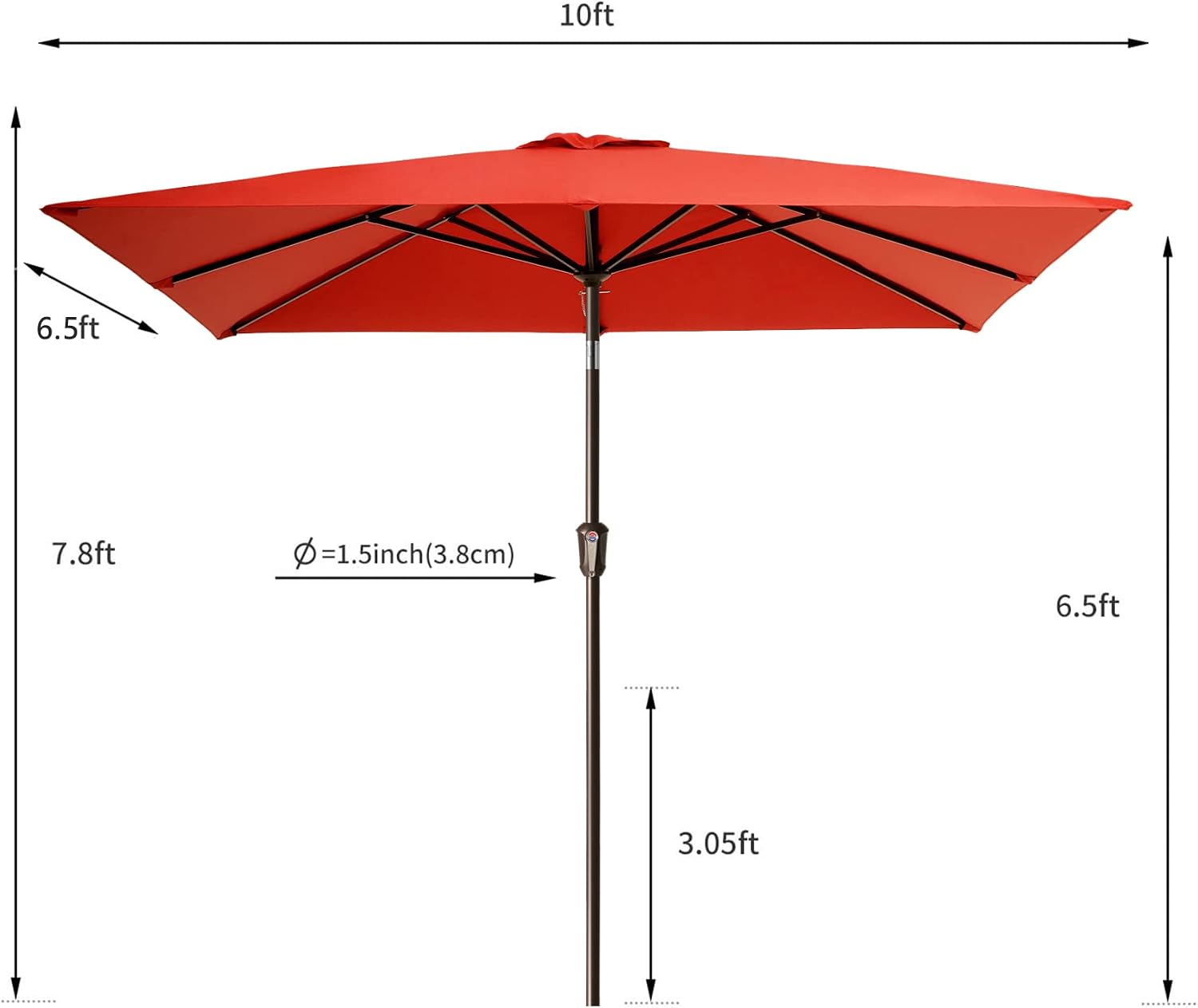 Fokebel 6.5 x 10 FT Rectangular Outdoor Patio Umbrella Market Garden Table Umbrellas with Push Button Tilt&Crank (6.5' by 10',Orange)