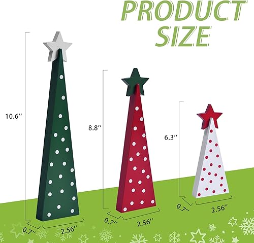 Miniatura 2 de 3 piezas de árboles de Navidad de madera, decoración de mesa, letreros rústicos de mesa de árbol de Navidad de doble cara, centros de mesa, centros