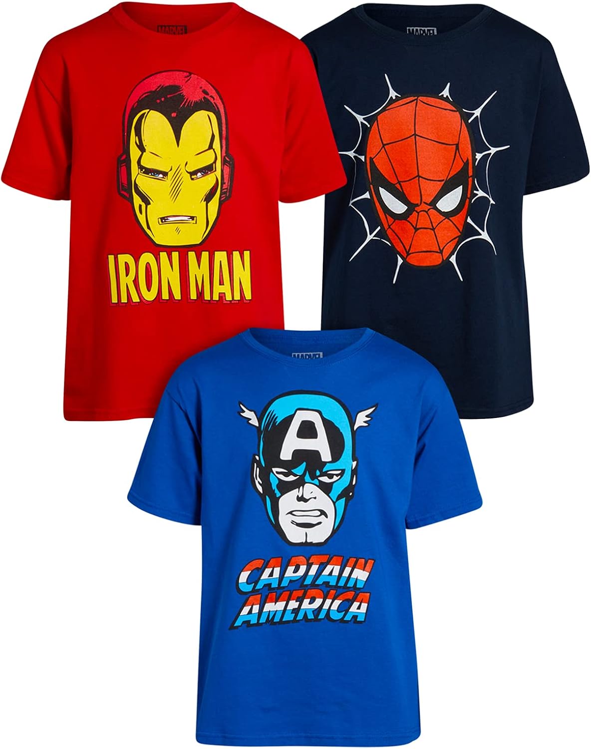 Marvel Boys Avengers T-Shirt 3 Pack - Iron Man, Captain America, Spider-Man Big Face Superheroes (Toddler/Little/Big Boys) : Clothing, Shoes & Jewelry