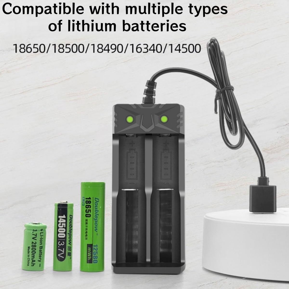18650 Battery Charger, Dual Universal USB Fast Charger for 3.7V-4.2V Li-ion Batteries with LED Indicator - Compatible with 18650/18500/18490/16340/14500