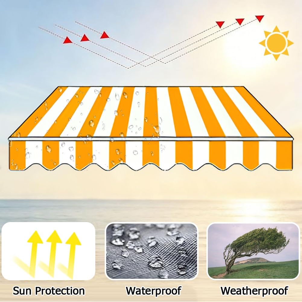 Tessuto di Ricambio per Tende da Sole a Righe con Mantovana, Telo di Ricambio da Giardino Impermeabile per Terrazza, Cortile(Green,280x245cm)