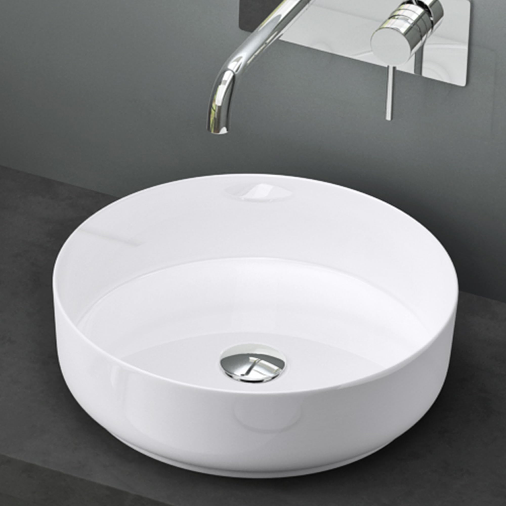Mai & Mai Bathroom Sink Basin Countertop Wash Basin | Ceremic Round White | Modern Design Bathroom Vessel Sink | WDH: 31x31x11cm | Nano-Coating Brüssel203