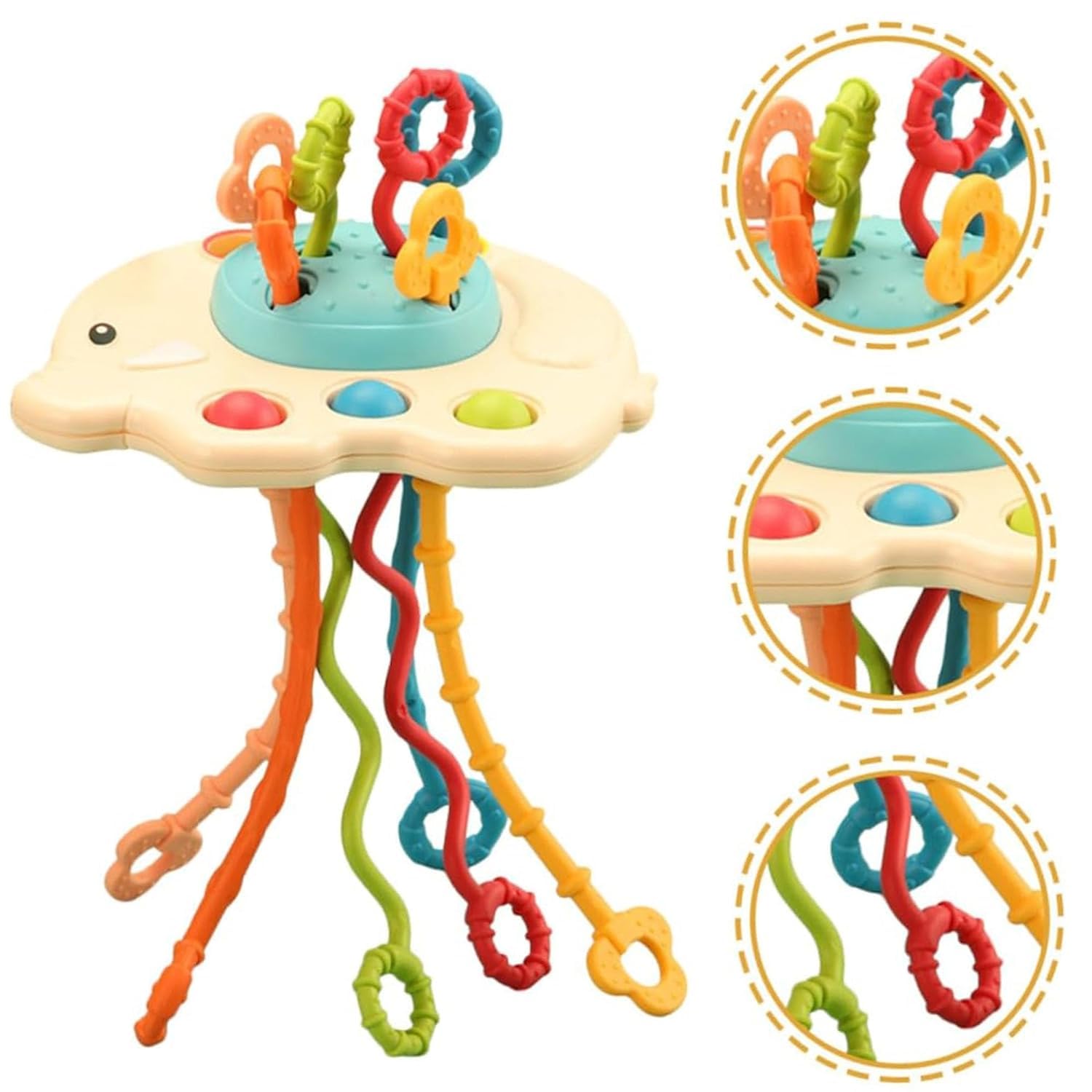 KIPA GAMING Proudly Made in India, Baby Ellie Sensory Montessori Pull String Toy for Teething: Baby First Adventure - Travel-Friendly, Food-Grade Silicone, Perfect for 6+ Months, Multicolor-image-42