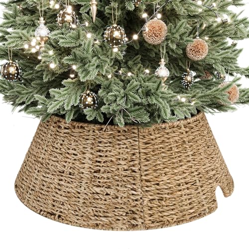 ELYKEN 13 Inch Mini Christmas Tree Collar, Seagrass Woven Xmas