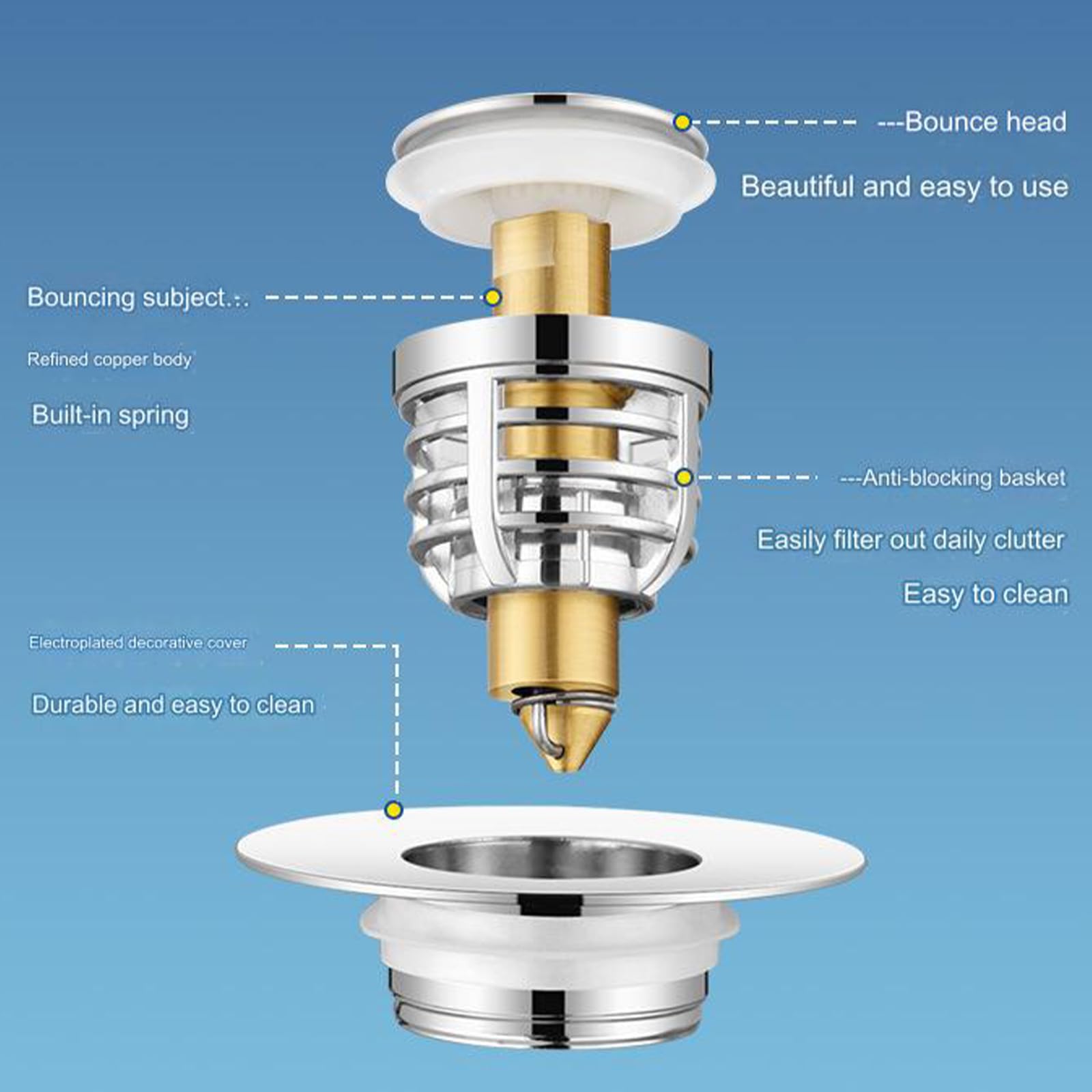 JYTDBCS Sink Plug Replacement, Pop up basin plugs,Universal sink stopper, Stainless Steel Drain for Kitchen and Bathroom,Bath,Basin - Image 2