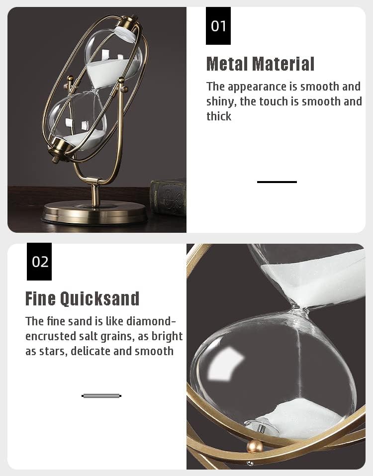 砂時計、サンドタイマー、北欧金属素材砂時計タイマー ガラス砂時計タイマー ホームオフィスデスクデスクトップライト 豪華な装飾(サイズ