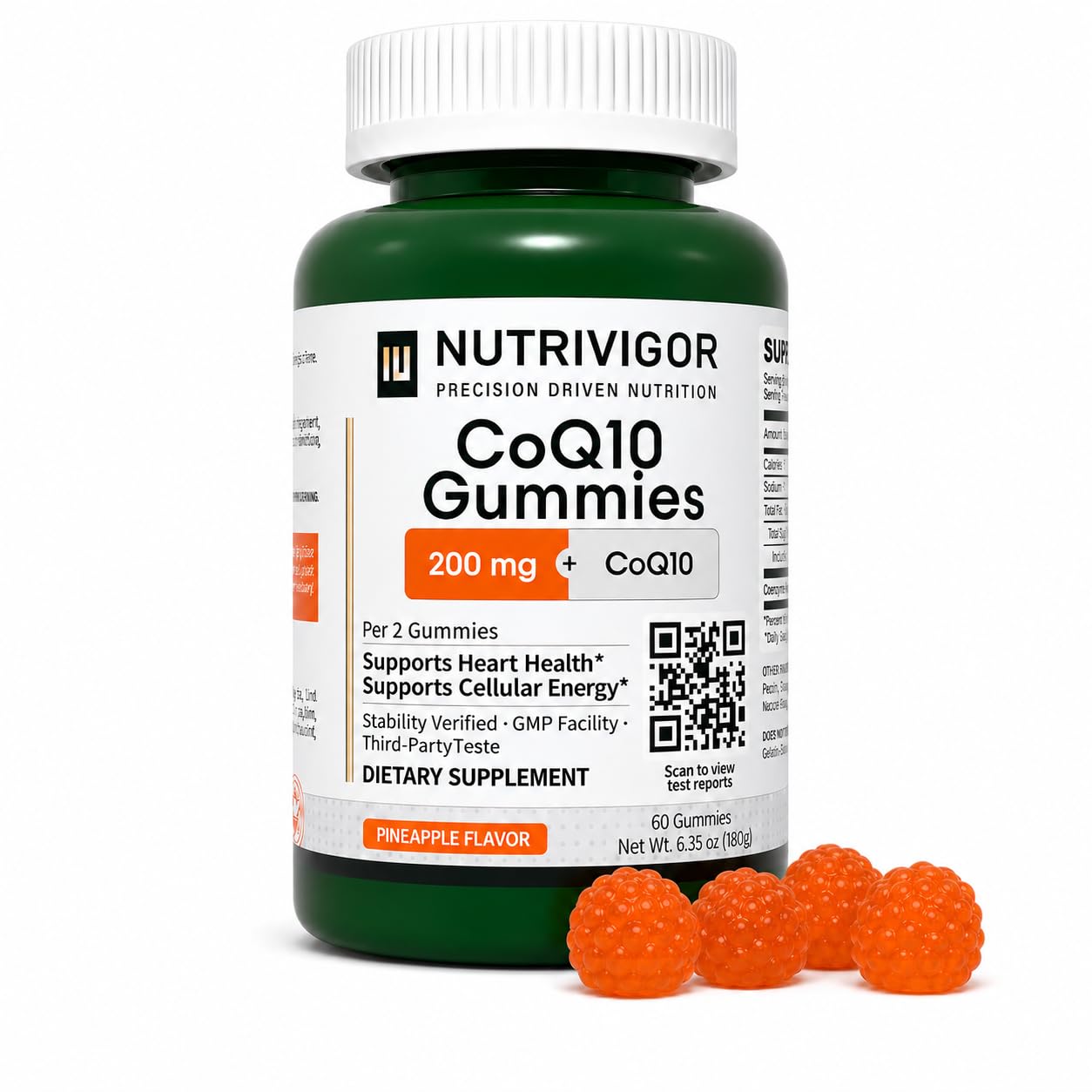 CoQ10 Gummies 200mg, Coenzyme Q10 Gummies for Adults, Sugar Free Vegan Supplement, Supports Heart Health, Cellular Energy & Antioxidant Support, No Artificial Colors Added, Raspberry Flavor, 60 Count — Amazon image 9