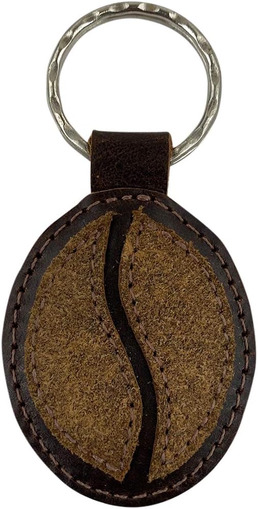 Hide & DrinkCoffee Bean Keychain Handmade from Full Grain Leather - Trendy, Stylish, Accessory with Keyring for Easy Attachment to Car or House Keys - Makes a Great Gift - Bourbon Brown, Bourbon