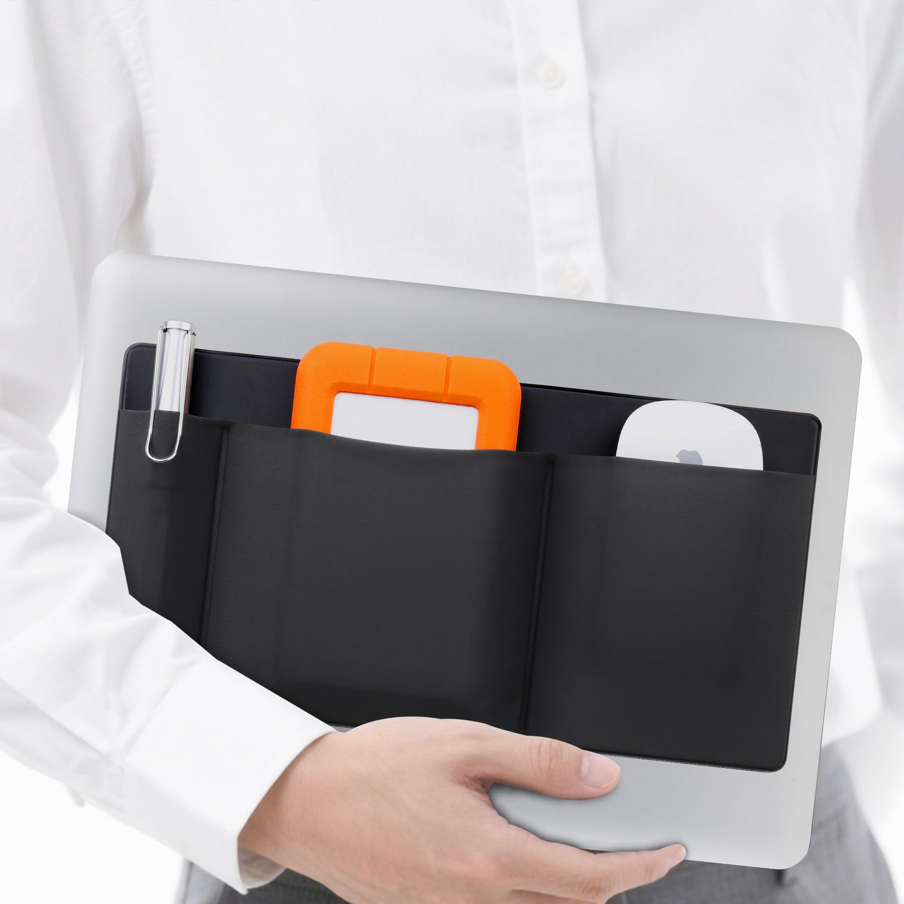 Lacdo 3-Pocket Mouse Holder for Laptop Stick on External Hard Drive SSD Holder for Laptop Stick on Pouch