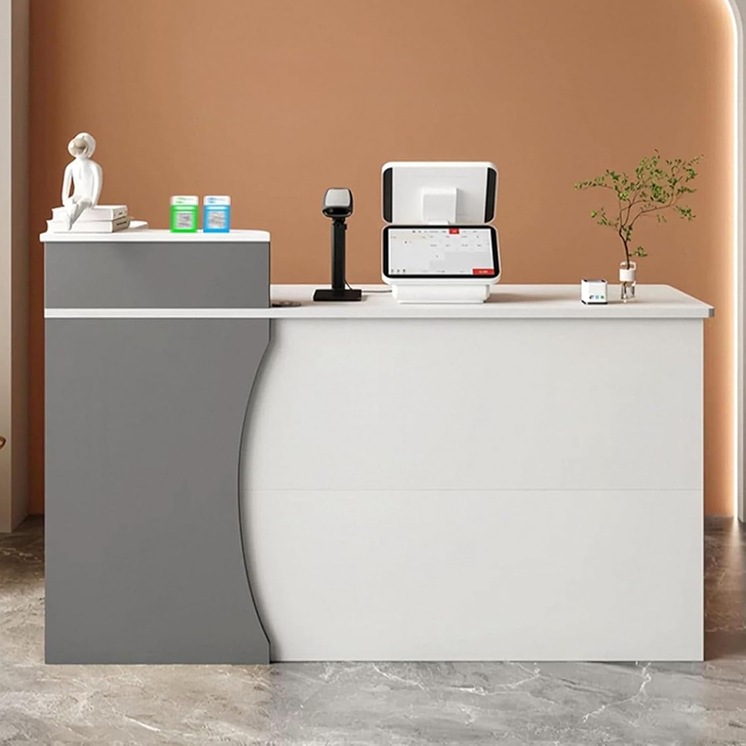 Reception Desk, Front Counter, Reception Desk with Counter, Standing Reception Counter Desk, Lobby Retail Checkout Counter Table, for Clothing Store, Company Front Desk(Gray,100cm/39.3in)