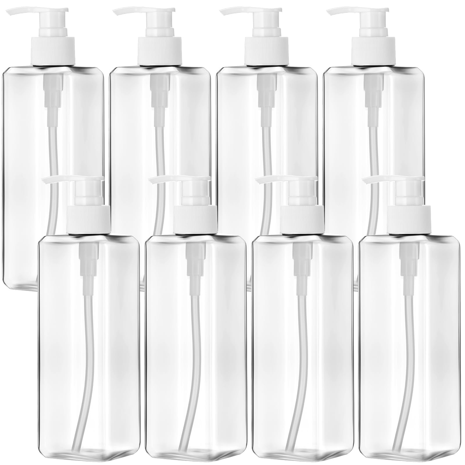 Didaey 8 Pcs Empty Shampoo Bottles with Pump 16 Oz Plastic Soap Dispenser Refillable Body Wash Bottles for Bathroom, Kitchen Sink, Hotel, Salon (