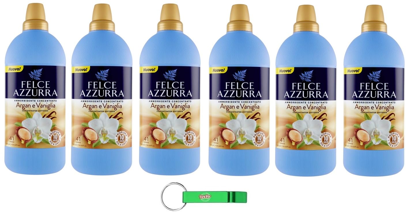 Felce Azzurra Ammorbidente Concentrato Argan e Vaniglia - Suavizante concentrado de argán y vainilla, ropa suave, 41 lavados, 1025 ml + llavero Beni Culinari gratuito