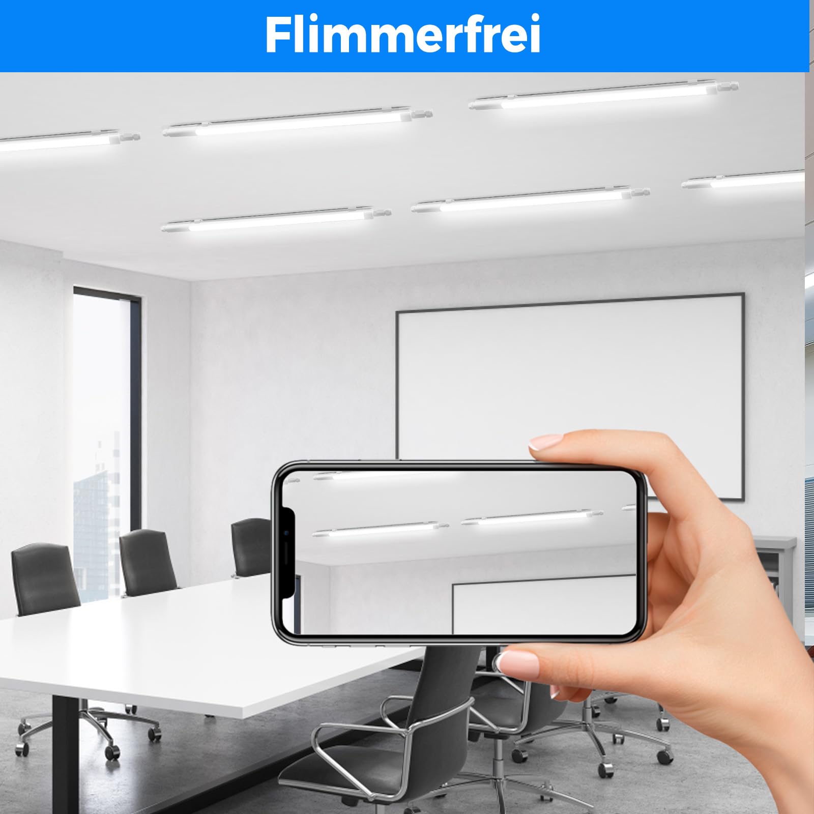 Peasur Feuchtraumleuchte LED 60CM, 3000K/4000K/6500K LED Deckenleuchte Röhre 18W 1980LM Leiste Flach, IP65 Wasserfest Lampe Lichtleiste für Werkstattlampe Kellerlampe Leuchtstoffröhre
