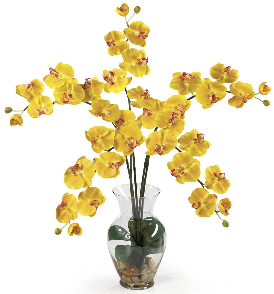 Nearly Natural 1106-YL Phalaenopsis Liquid Illusion Silk Flower Arrangement, Yellow 12" x 12" x 35"