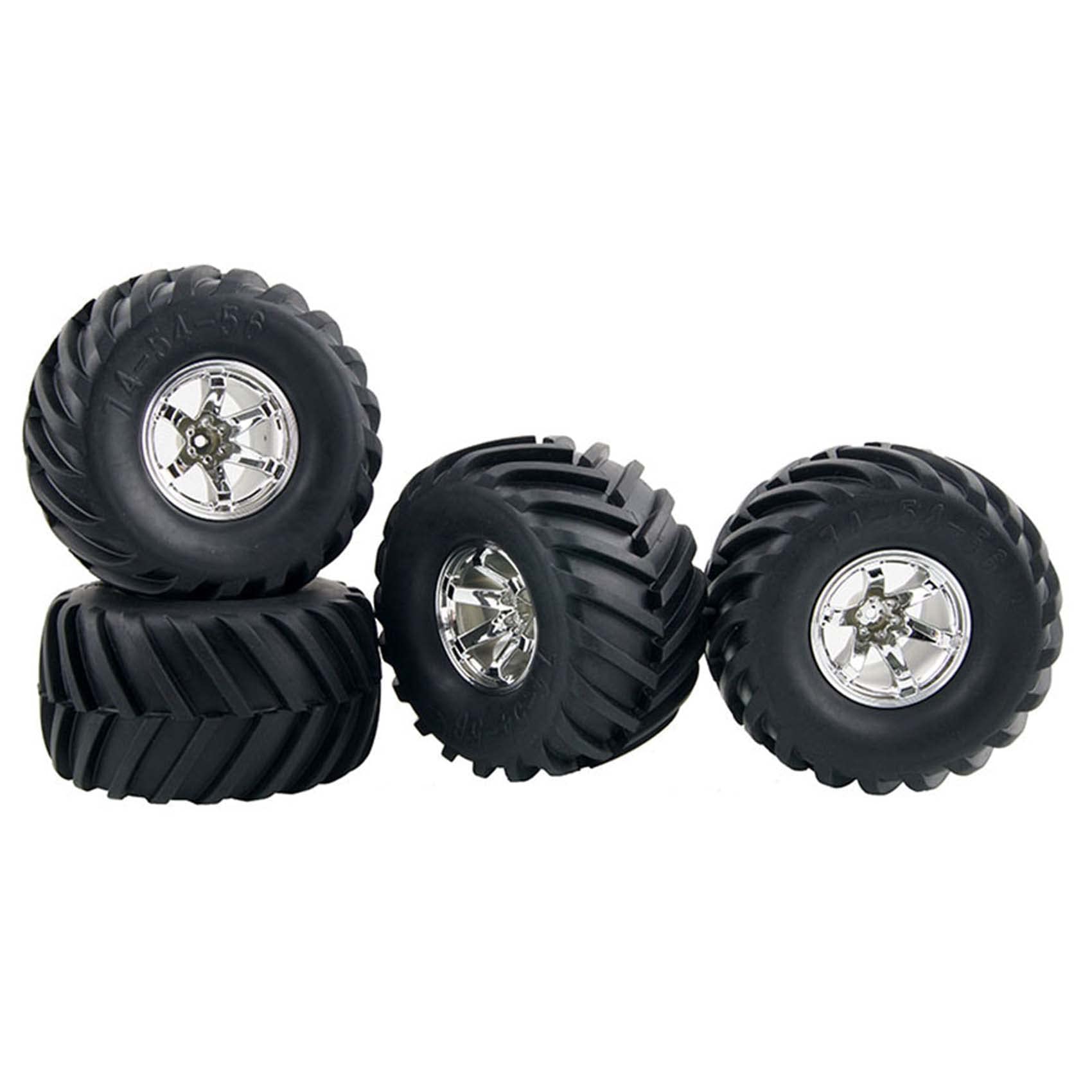 4PCS 1/10 RC Monster Truck Rueda y Juego de neumáticos, neumáticos de goma y ruedas de plástico para Traxxas HIMOTO HSP HPI Tamiya Kyosho
