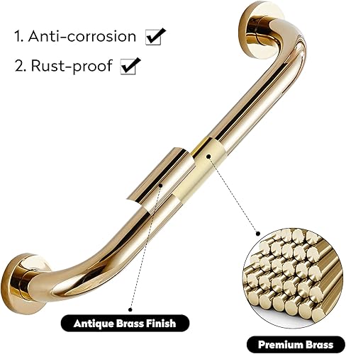 Miniatura 4 de WINCASE Barras de agarre doradas para ducha, mango de ducha de bañera, pasamanos de inodoro de 12 pulgadas de latón macizo para seguridad con