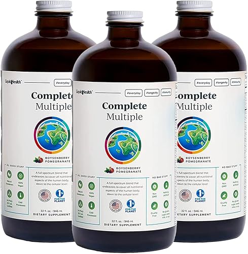 LIQUIDHEALTH Multivitamínico líquido de 32 onzas para hombres y mujeres adultos, suplemento completo de vitaminas de fibra prebiótica, sin OMG,