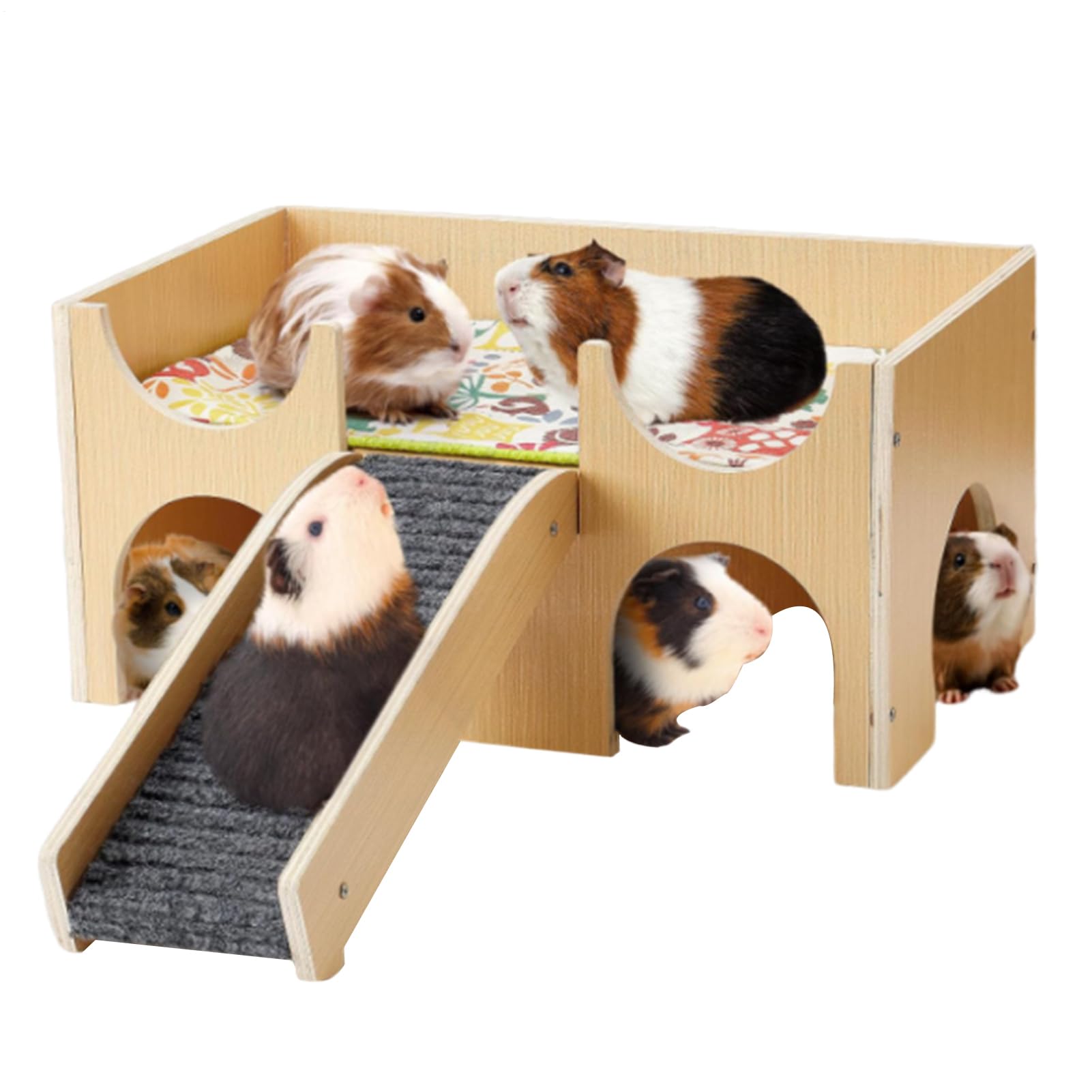 Hábitat para Roedores Casa de Madera de Dos Pisos Desmontable | Pequeño Hogar para Ratones y Garbancillos para Anidar, Dormir, Jugar, Enriquecimiento, Cría, Conejillos de Indias y Erizos