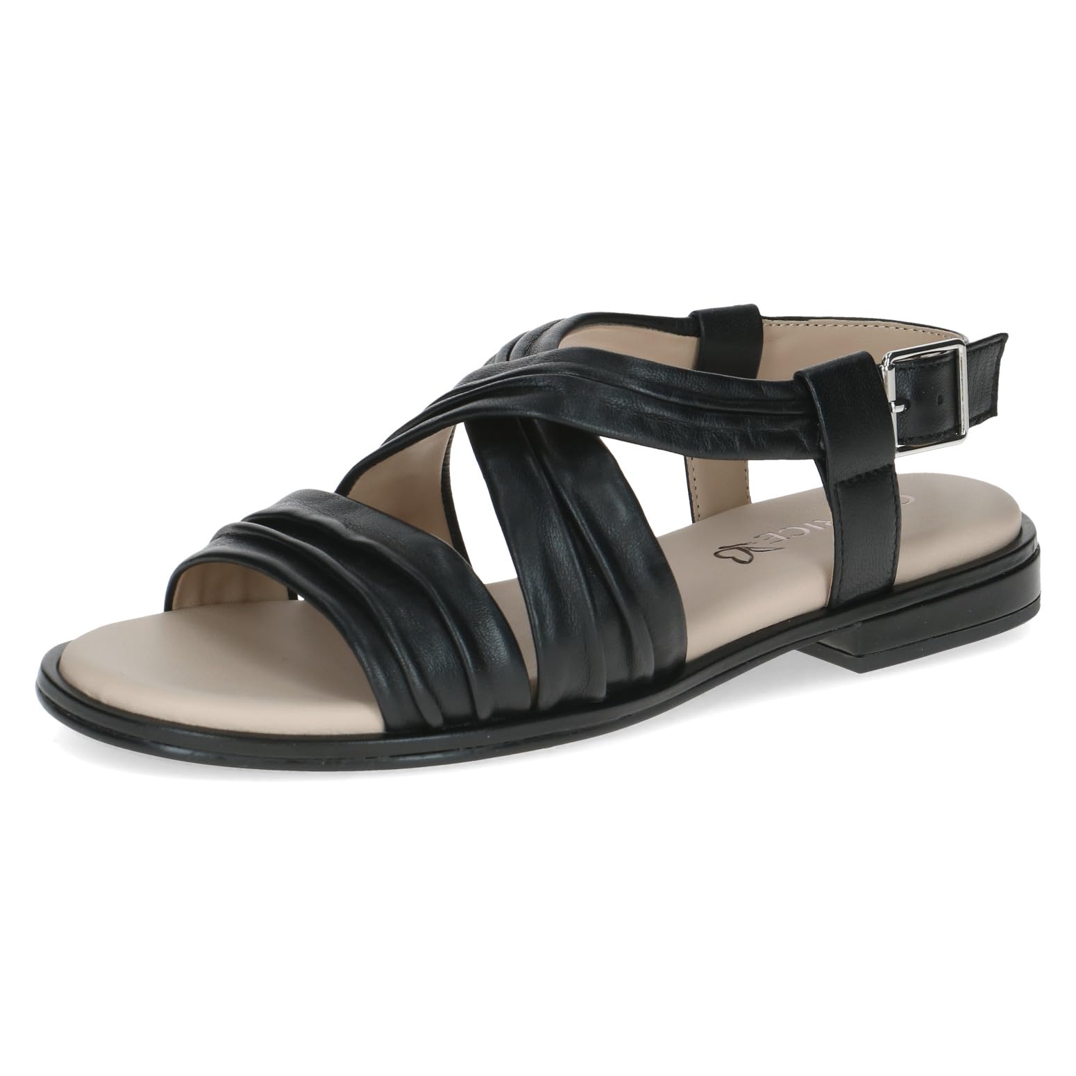 Caprice women's flat sandal in leather, Black (BLACK NAPPA), 6 UK