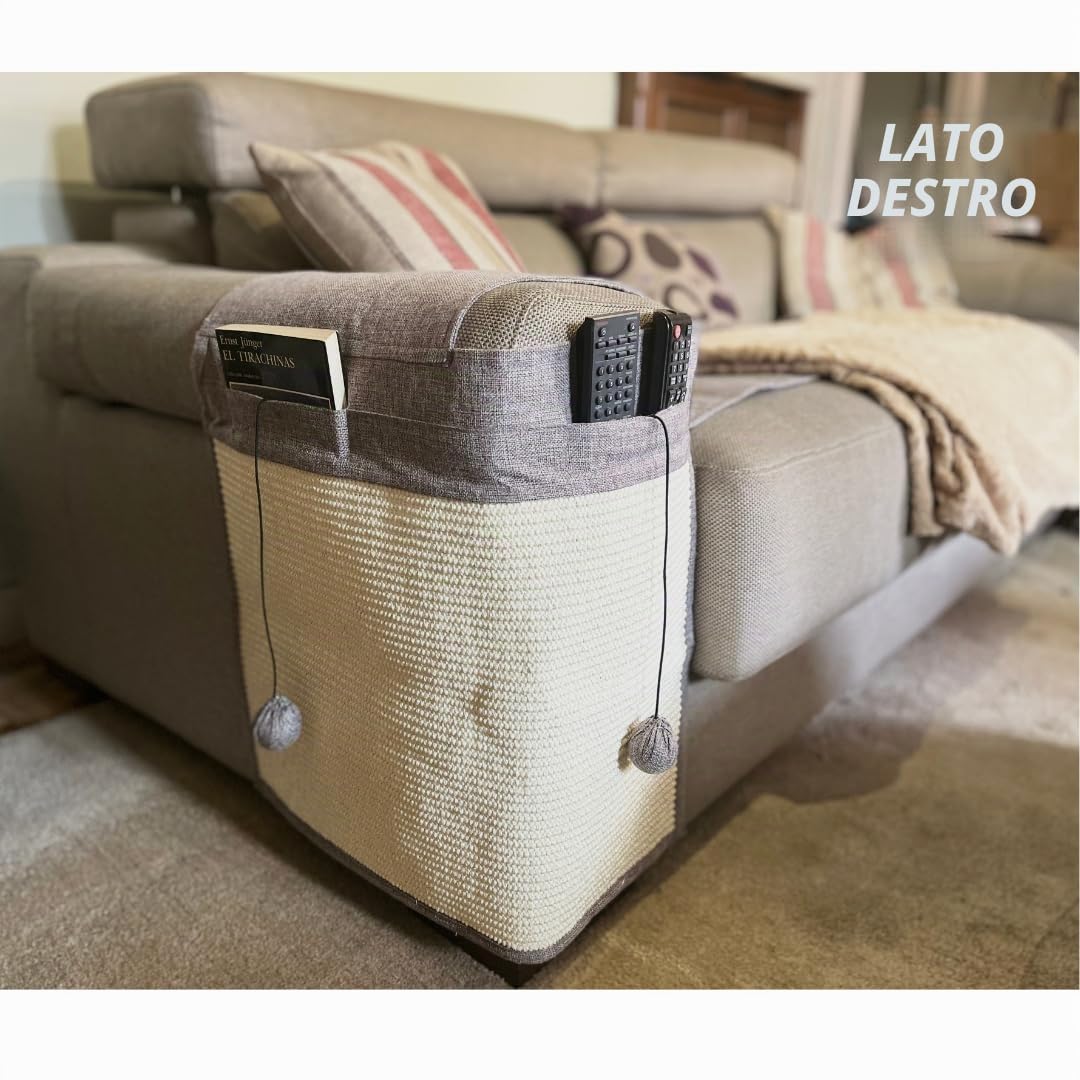 Tiragraffi divano per gatti e rullo smacchiatore divano - Proteggi angolo divano - graffi con palline giocattolo e tasche - affilaunghie in sisal naturale per i tuoi gatti (a destra))