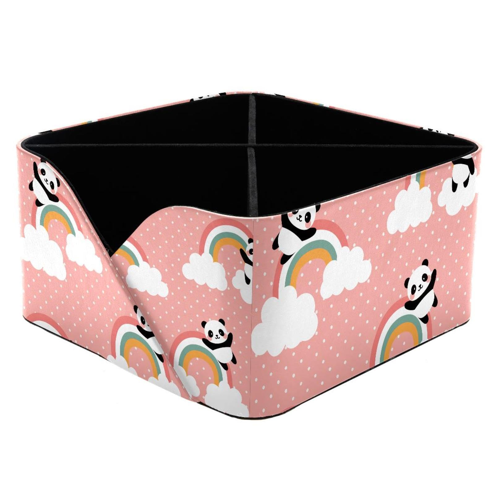 KengjuTesu Cute Panda Flying Sky Clouds Star Rainbow Dots Pattern Desktop Organizer Pen Holder, Rectangular Pencil Cup for Office, Study and Makeup Stations