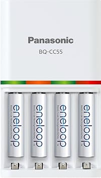 eneloop Panasonic K-KJ55M3A4BA Advanced Individual Battery 3 Hour Quick Charger & BK-4MCCA4BA AAA 2100 Cycle Ni-MH Pre-Charged Rechargeable Batteries, 4-Battery Pack