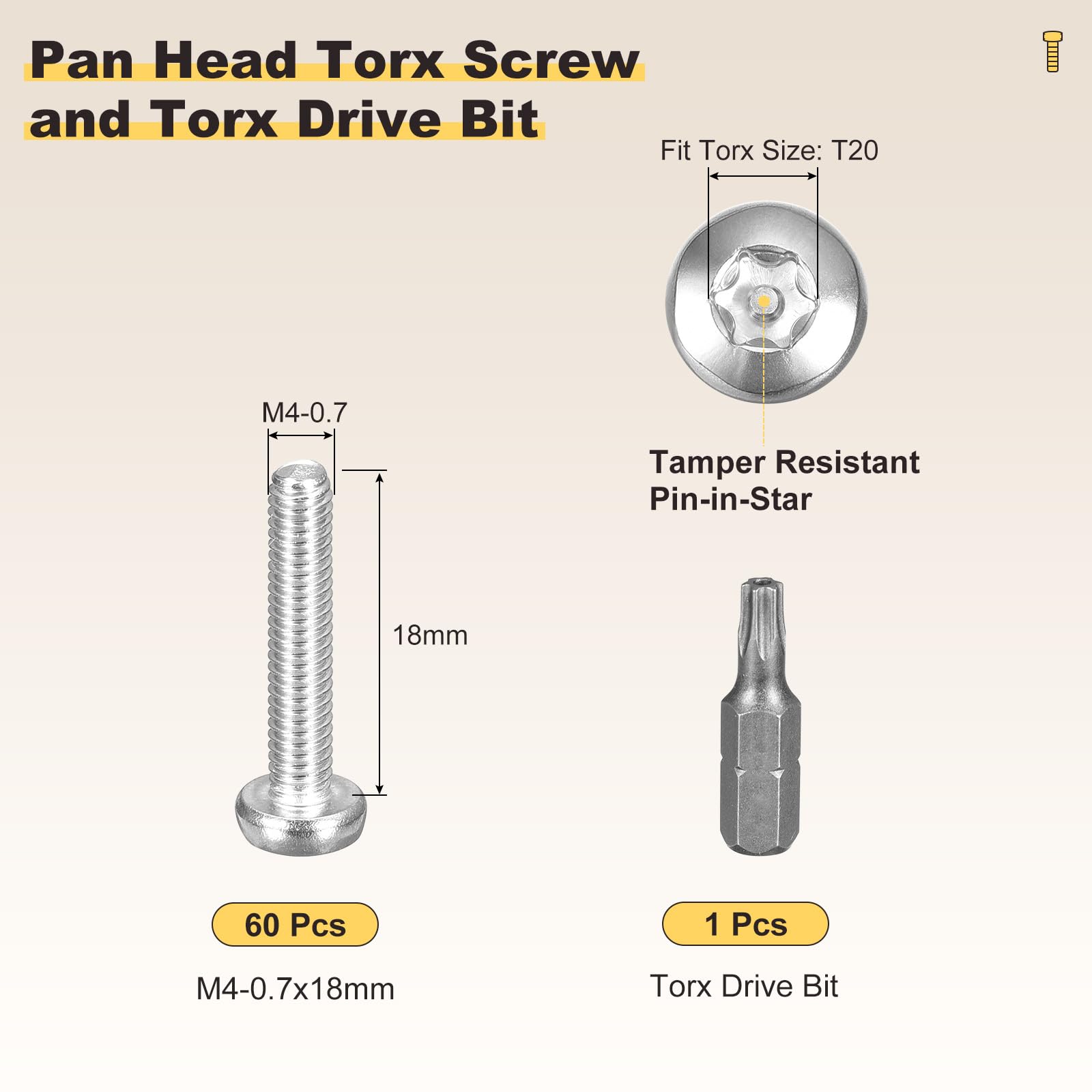 METALLIXITY Pan Head Torx Security Screws Bolts (M4-0.7x18mm) 60pcs - Image 2