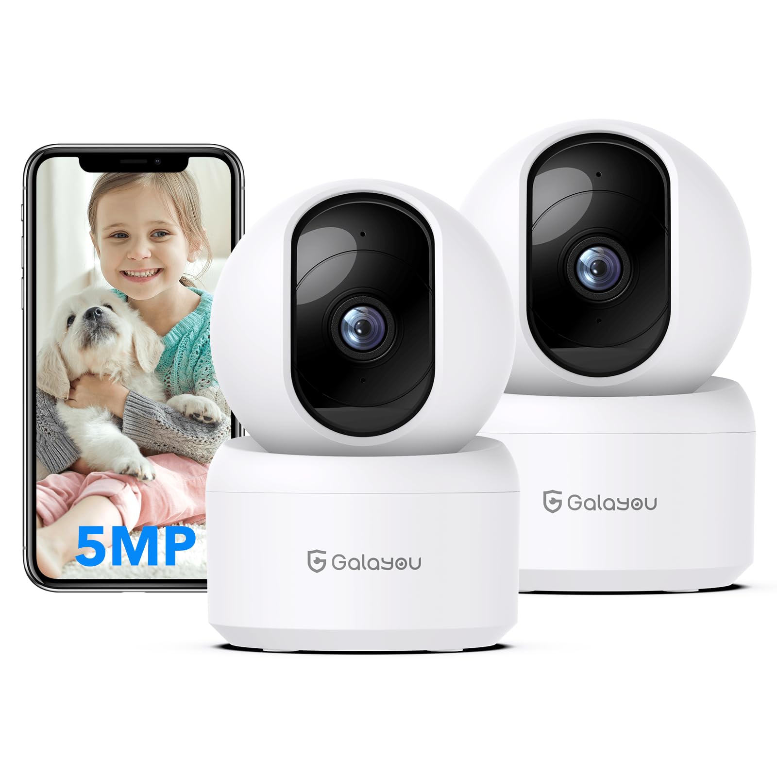 GALAYOU 3K(5MP) Babyphone Camera Surveillance WiFi - Caméra de Surveillance Interieur pour Bébé, Détection Humaine AI Suivi Intelligent 360° avec Enregistrement continu, Compatible avec Alexa(2p)