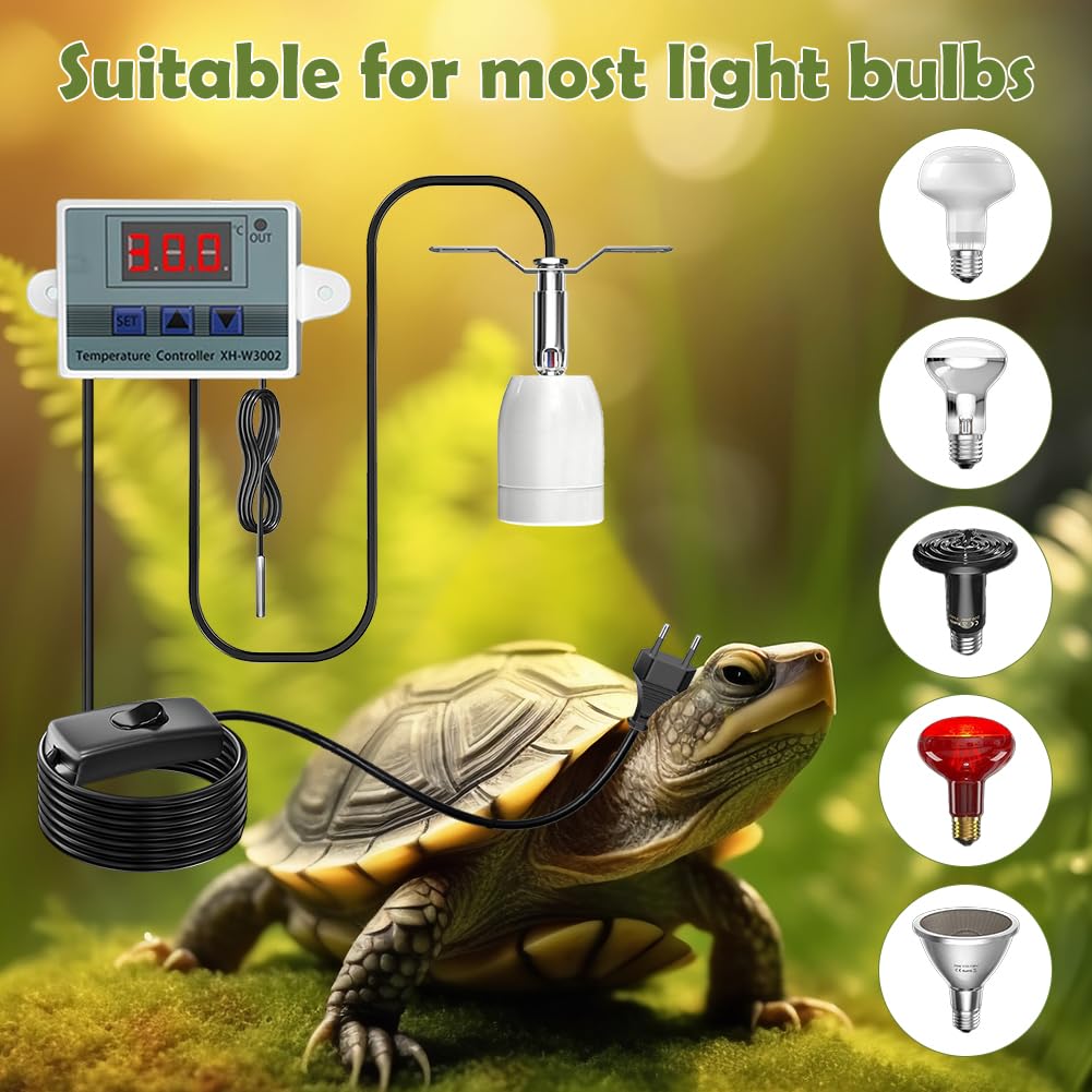 Lampada per Tartarughe di Terra, Terrario, Controllo Intelligente Della Temperatura, per E27, per Tartarughe, per Esterni, Serpenti, Lucertole, Tartarughe con Interruttore on/off (B)