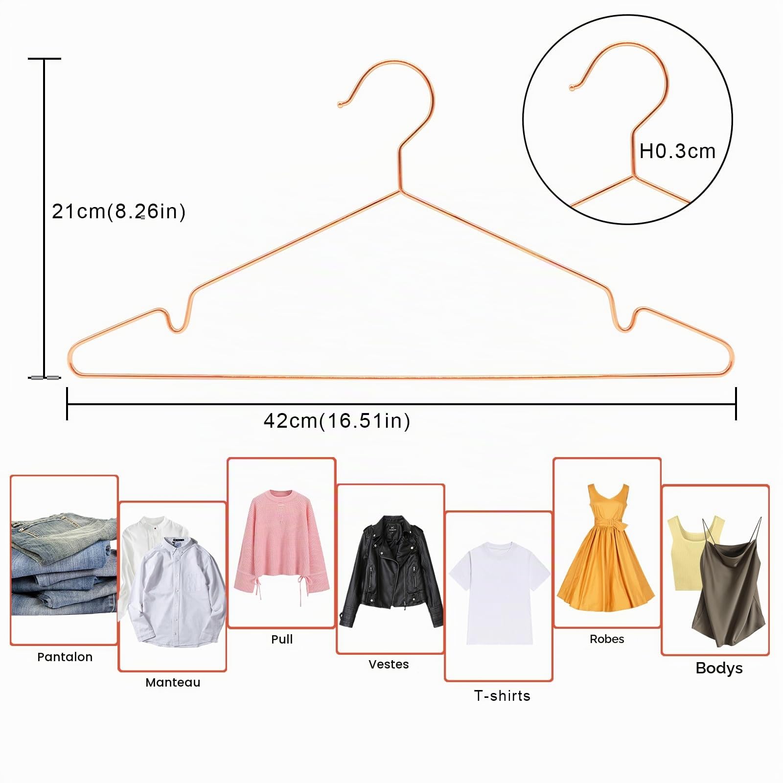 ABHENG Lot de 100 Cintres en Métal, Robustes, Gain de Place, Résistant, Antirouille, Élégants et de Qualité, Durables, 42 x 0,3 x 21 cm (L x B x H), Or Rose, AIY03100R