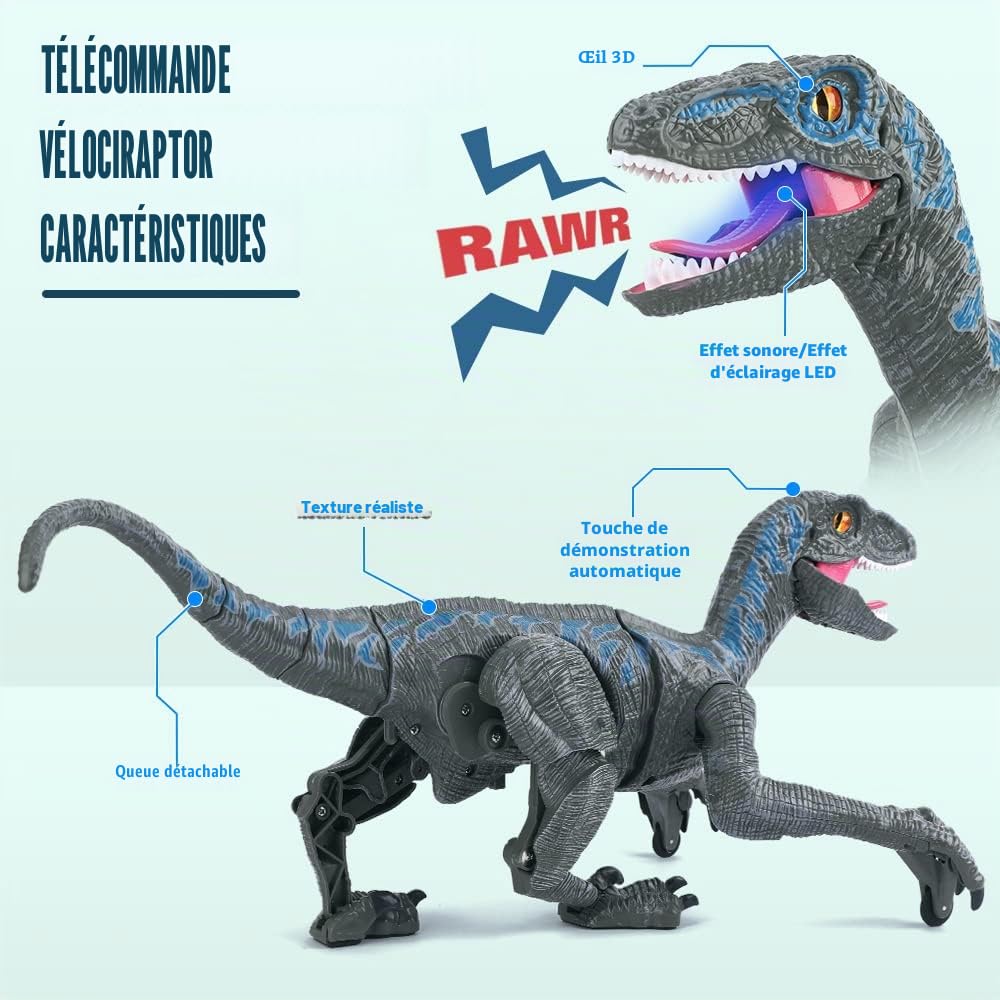 Jouets dinosaures télécommandés 2,4 G,vélocirapteur électronique éducatif avec lumières et sons,jouets robot dinosaure alimentés par batterie rechargeable,meilleurs jouets RC cadeaux pour enfants | lumière LED & Sons,2.4Ghz Jurassique Vélociraptor,Jouets