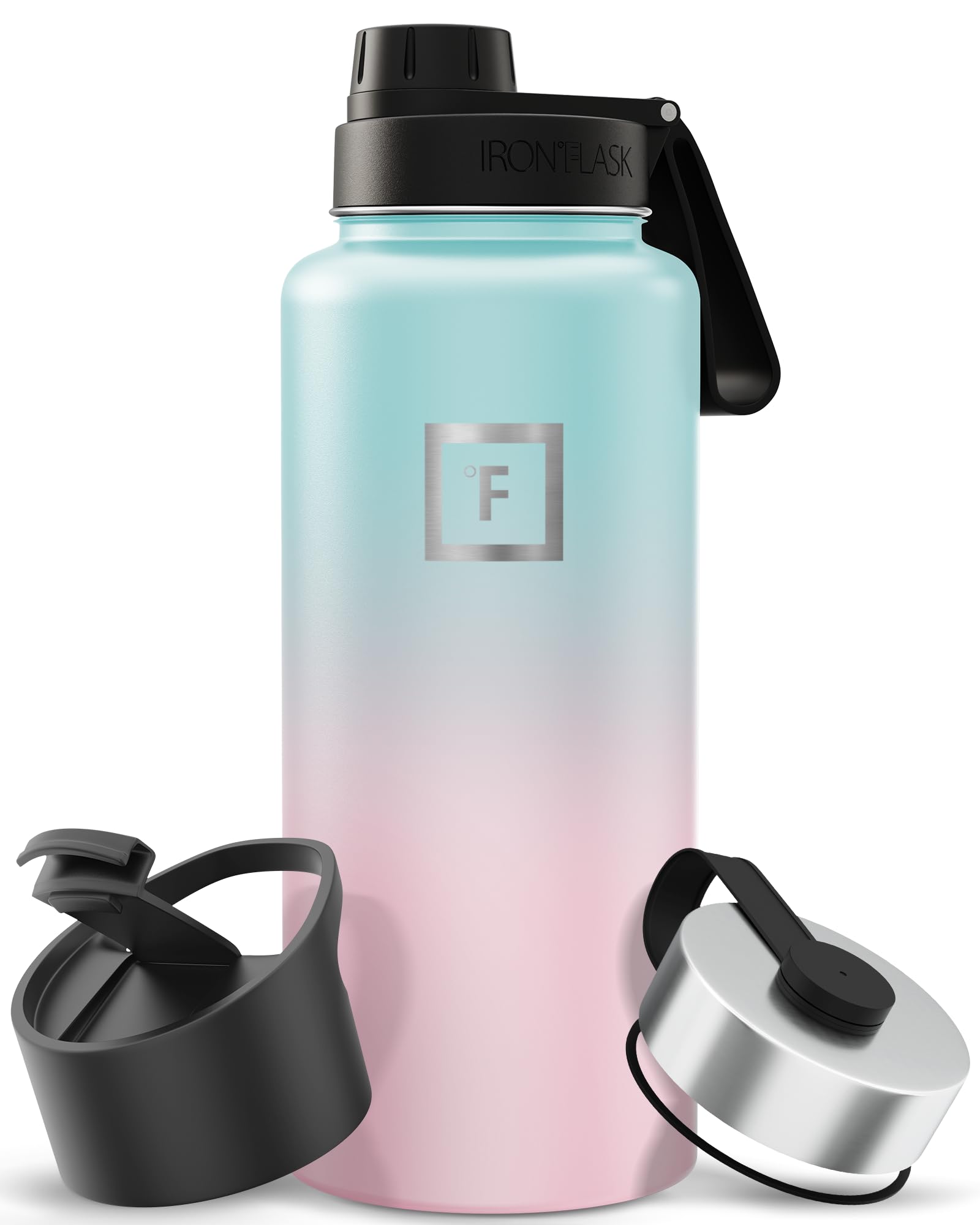 IRON °FLASK Sports Water Bottle - 32 Oz 3 Lids (Wide Spout Lid), Leak Proof - Stainless Steel Gym & Sport Bottles for Men, Women & Kids - Double Walled, Insulated Thermos, Metal Canteen