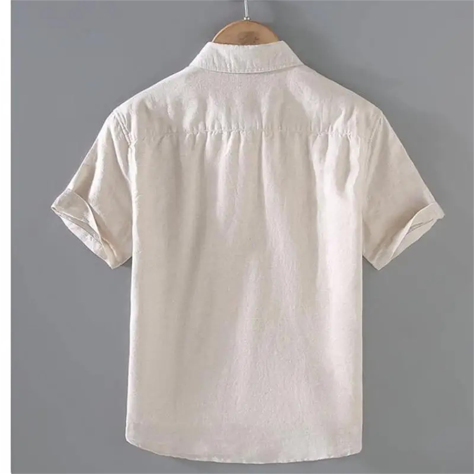 Camicie a maniche corte in lino di cotone per gli uomini casual moda gialla girare giù collare top